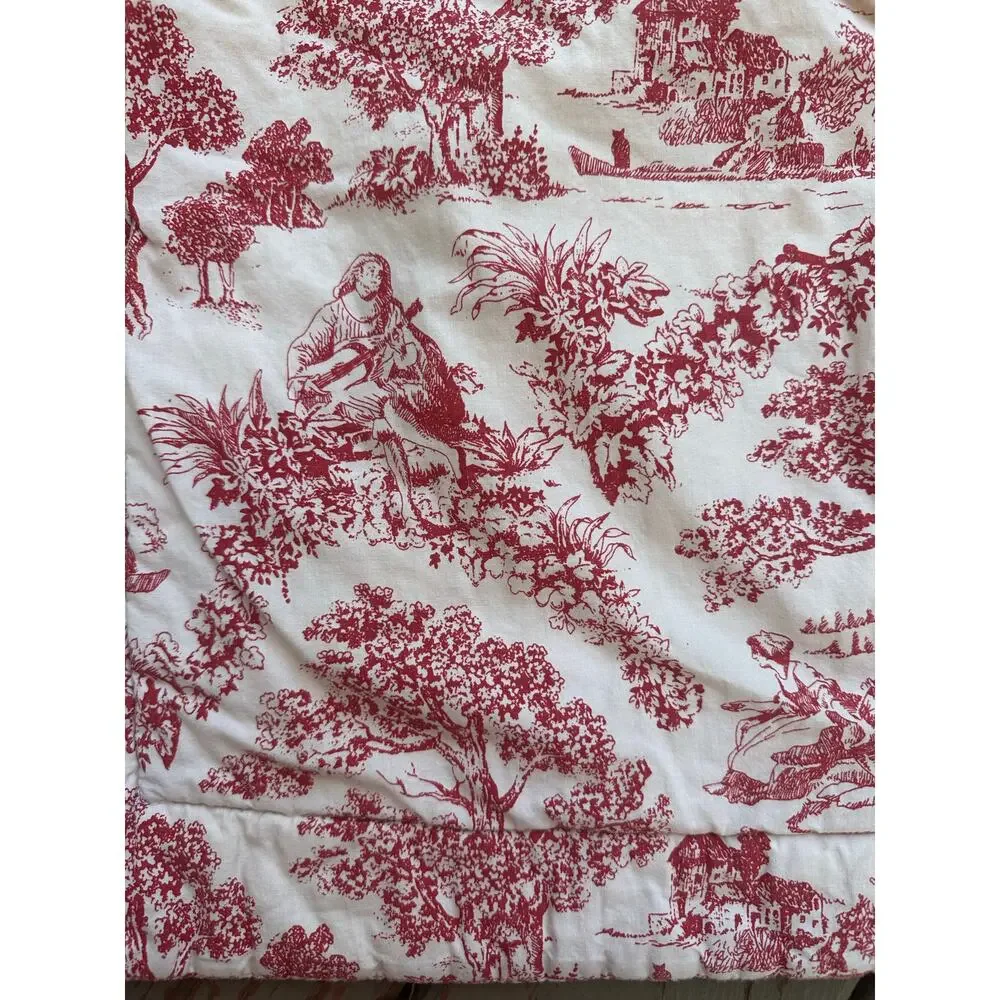 French country Toile quilted pillow shams red white reversible standard set 2
